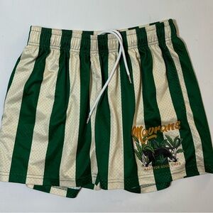 Mavrans Panther basketball style Green and Cream Striped Shorts with Drawstring